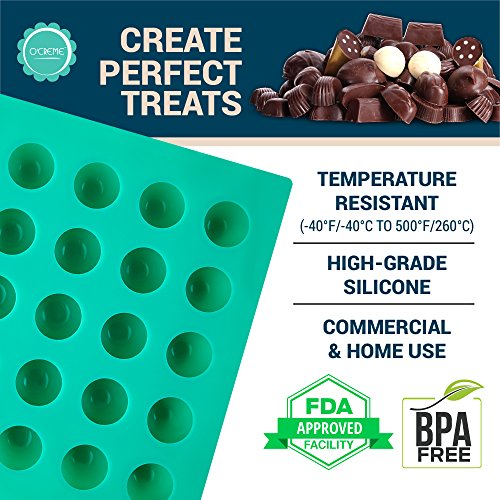 O'crème Round Silicone Truffle Mold for Chocolate Candy Ganache - size: 40mm Diameter x 35mm High