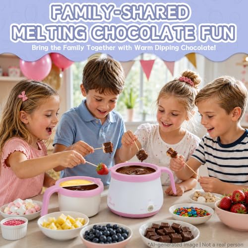 Party Desserts Candy and Chocolate Melting Pot with 2 Pots, Mini Electric Fondue Pot, Melts Candy Chocolate in a Couple of Minutes, Ideal for Cake Pops Cookies Cakes, 2.5 Cups, Pink - color: Chocolate Melting Pot (Pink)