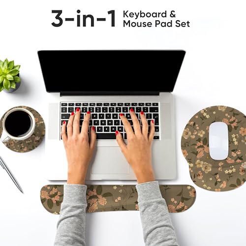 Ergonomic Keyboard Mouse Pad Wrist Rest Support Set for Laptop/Computer/Desktop,Memory Foam Hand Rest Wrist Cushion for Gaming/Office,Lightweight Comfortable & Pain Relief (Flowers) - color: Flowers