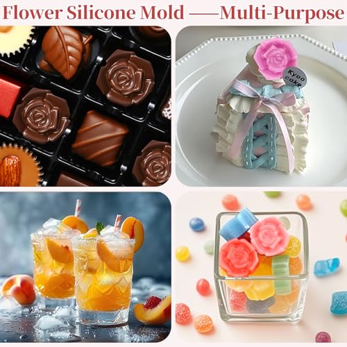 Rose Silicone Mold, 2 Pcs Rose Candy Molds 30 Cavity - color: 15-Cavity Silicone Rose Mold