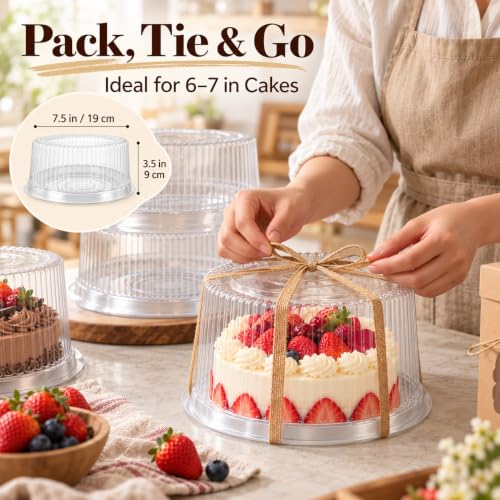 20 Pack 7 Inch Disposable Cake Containers with Lids, Clear Plastic Cake Carrier with White Base, PET Cake Boxes for Transport, Storing, Displaying Cakes, Bakery, Party, Dessert Gifts