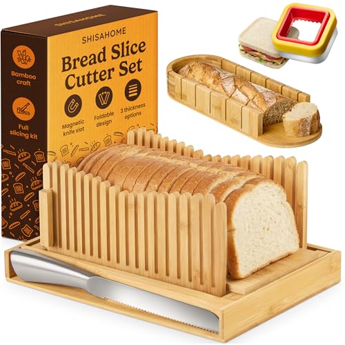 Bread Slicer Guide for Homemade Bread 3-In-1 Set: Sourdough Rounds Slicer, Baguette Cutter & Sandwich Sealer | Bread Loaf Slicing, Adjustable Bamboo Bread Cutter With Knife & Magnetic Slot - size: 3-in-1 Set (Full Kit)