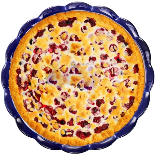Tosnail 2 Pack 9.5" Ceramic Pie Pan, Deep Pie Dish, Fancy Pie Plates, Nonstick Large Quiche Pan Round Baking Dish for Fruit Tarts, Apple Pies, Cakes, Quiches