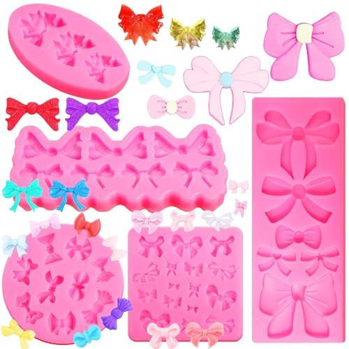 5 Packs Bows Silicone Mold Bow Chocolate Mold Bows Silicone Fondant Molds for Cake Decoration - style: Bow