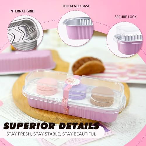24 Pack Mini Loaf Pans, 7.5oz Mini Cake Pan & Mini Cupcake Pan Set – Disposable Aluminum Baking Pans with Lids, Spoons & Stickers, Premium Sturdy Gift Set for Cakes, Cupcakes, Desserts & Party Treats - color: Pink