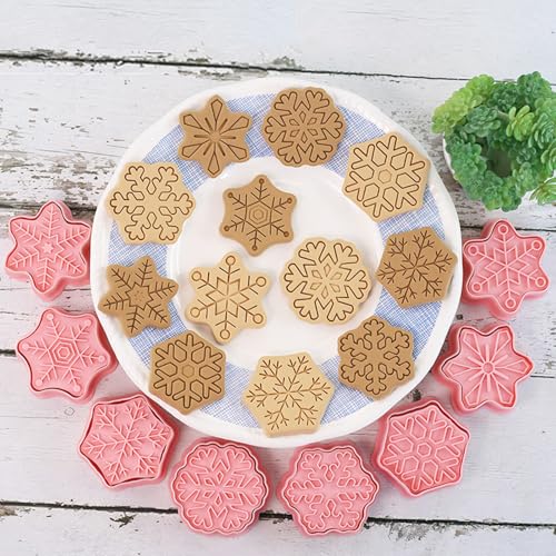 Snowflake Shaped Cookie Stamps Set Christmas Baking Plastic 8Pcs