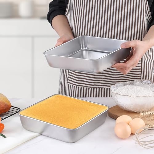 LIANYU 8 Pack 8 x 8 Inch Square Baking Cake Pan, Stainless Steel Brownie Bread Cake Molds, Square Bakeware for Lasagna Pie, Oven & Dishwasher Safe - size: 8'' x 8''
