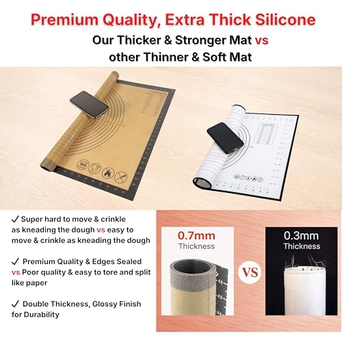 Silicone Pastry Mat with Measurements, 26 x 16 Inch Extra Thick Non-Slip Nonstick Large Baking Mat for Dough Rolling, Kneading, Fondant and Pie, Gray - color: Gray, size: 26"L x 16"W