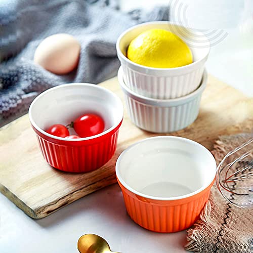Ramekins 6oz Oven Safe,Creme Brulee Ramekin and Souffle Dishes,Porcelain Baking Bowls,Dipping Sauce Dish.Pudding Cups,Set of 6,Red - color: Red