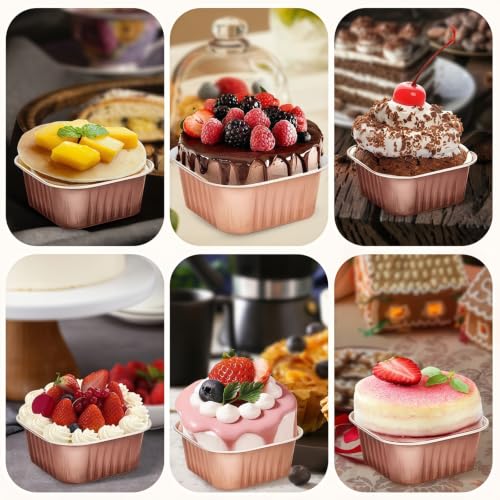 30Pack 5oz Champagne Mini Cake Pans with Lids Baking Cups Aluminum Foil Pans Tins, Individual Dessert Cups Containers for Sales,Party,Picnics - color: Champagne