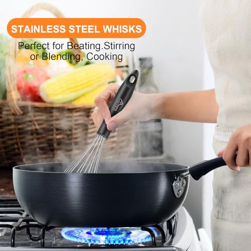 HOTEC 4Pcs Silicone Whisk Set, Wire Balloon Whisks for Cooking Egg Beater - color: 4pcs: Silver 6.7"+9.3"+10.4"+12"