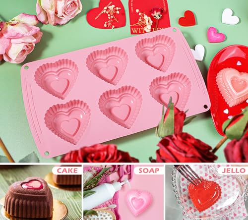 Webake Silicone Heart Cake Mold 3 Inch Tiered Mini Heart Shaped Cake Pans, Heart Cake Molds Muffin Pan, Pack of 2 - style: Tiered Heart