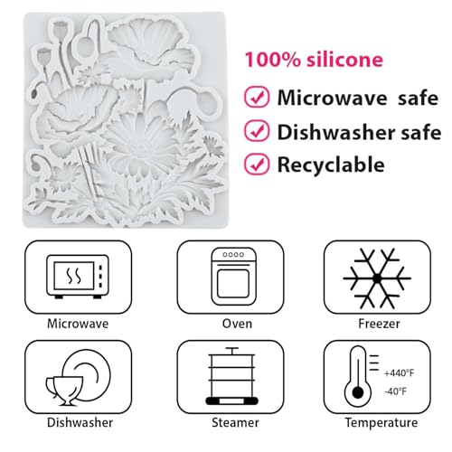 Poppy Daisy Flower Silicone Molds Flower Chocolate Fondant Mold - color: Style R