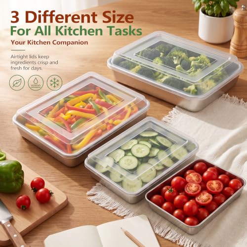 E-far Stainless Steel Baking Pan with Lid, 12.4/10.4/9.4 Inch for Cake - size: 12.5"/10.5"/9.4"