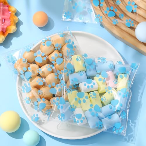 Pasimy 200 Pcs Dog Paw Treat Bags, Clear Self Adhesive Clear Blue - color: Clear Blue