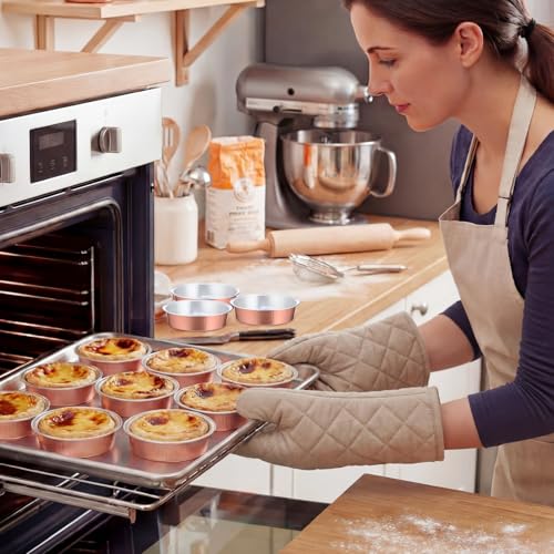 Yinder 8 oz Disposable Creme Brulee Ramekins with Lids, 4 Inch Mini Pie Tins Aluminum Foil Pie Tart Cake Baking Pans Individual Round Containers Oven Safe(Champagne Color,120 Pcs) - color: Champagne Color