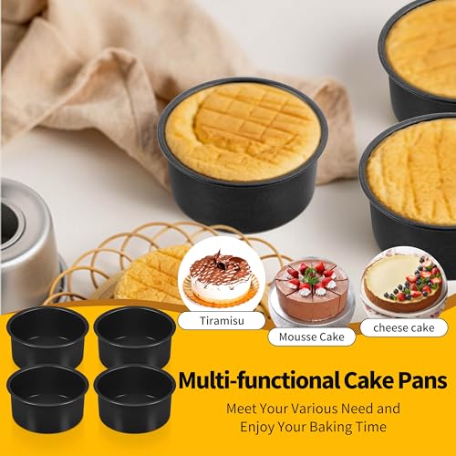 P&P CHEF 4 Inch Cake Pan, Stainless Steel Round Cake Pans, Black & 4 Pcs - color: Black, size: 4 Inch