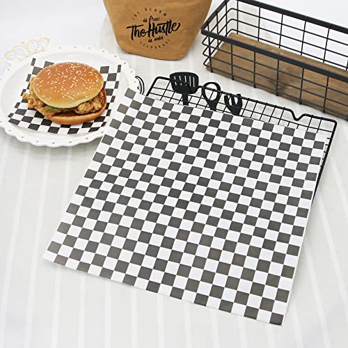 Premium Deli Paper 12"x12"- 200 Pack - Water & Grease Resistant, Greaseproof Liners for Food Boats - Pre Cut Deli Sandwich Wrappers - Food Basket Sheets for BBQ, Picnic, Tray Liner - color: White/Black Checkered