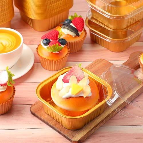 Aoriher 300 Pieces 10 oz Mini Cake Pans with Lids,Gold - color: Gold