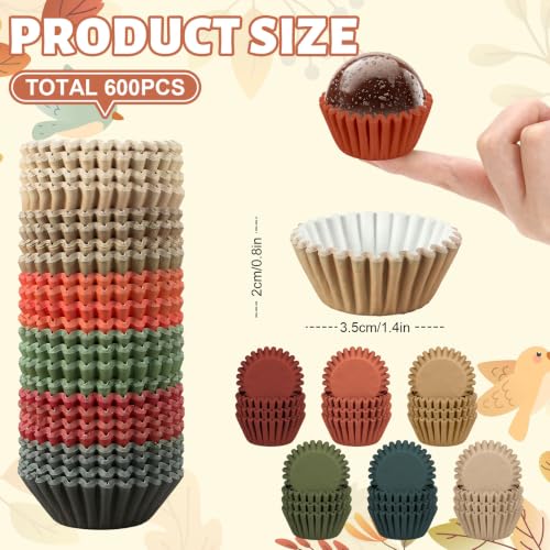 Whaline 600Pcs Fall Mini Cupcake Liners Warm Autumn Color Paper Baking Cups - color: fall color