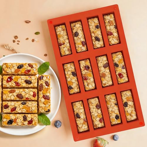 3Pcs Silicone Granola Bar Mold, 12-Cavity Rectangle Silicone Chocolate Bar Mold for Baking Chocolate Bars, Non-stick Candy Chocolate Bar Mold for Truffle, Ganache, Cheesecake, Butter - color: 12-Cavity Rectangle Chocolate Bar Mold