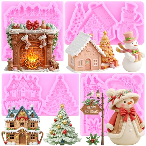 Mujiang Christmas Silicone Molds Xmas Tree Snowman Fondant Mold Set of 4 - color: Style A