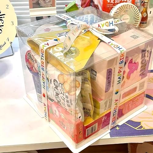 10x10x9 Clear PET Cake Boxes 5 Pack with Food-Grade White Base & Just For You Satin Ribbon, Rigid Waterproof Cake Carrier for Home Bakers, Birthday Wedding Cake, Dessert Snack & Gift Display Box - size: 10 inch
