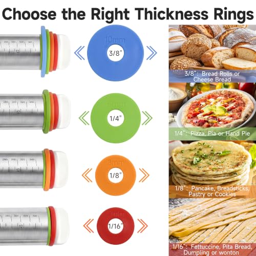 Vakoo Rolling Pin with Thickness Rings for Baking - color: Silver