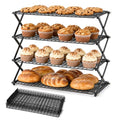 4-Tier Collapsible Cooling Rack with Adjustable 3 Setting Design Stackable Drying Wire Cooling Rack for Cooking and Baking, Roasting ＆ Grilling Gifts for Picnic Party, 2/3/4-Tier Upgraded