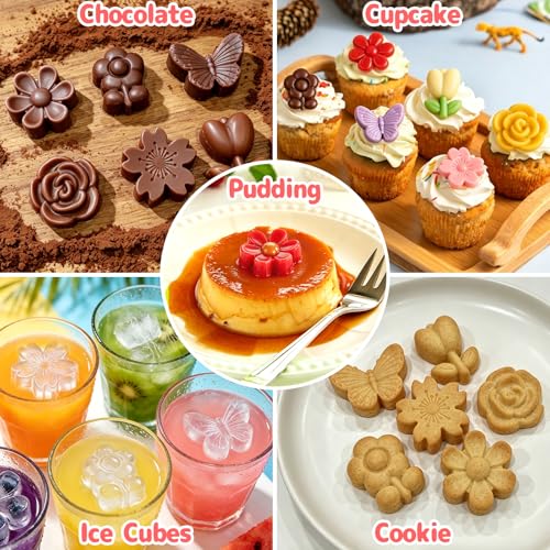 Flower Ice Cube Mold, Flower Chocolate Candy Molds 24-Cavity - color: Flower, Pink + Purple