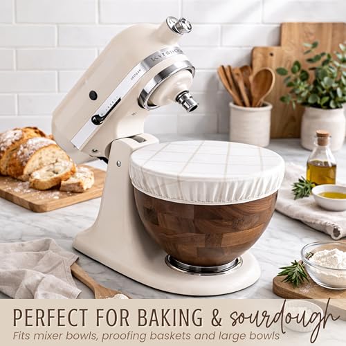 Nectar & Nest Reusable Bowl Covers for Bread Proofing, Sourdough Cover, 10" - color: White & Wheat Twill, size: Large