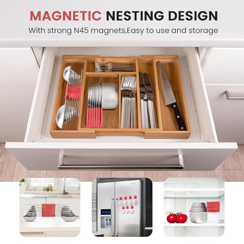 Magnetic Measuring Cups and Spoons Set-Heavy Duty 304 Stainless Steel - color: Red