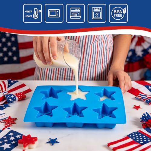 Star Molds July 4th Silicone Molds for Chocolate, 2 Pack Stars Muffin Brownie Pan for Baking, Jello Candy Molds Independence Day Soap Molds for Hot Chocolate Bombs Ice Cube Candle - size: Star