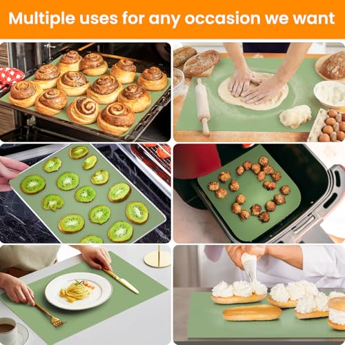 Silicone Baking Mat Roll - Best German Silicone - Heat Resistant Baking Macaron Bread Mat, Non-stick Pastry Mat, Reusable Dough Rolling Mat - color: Matcha Green, size: 12"L x 72"W