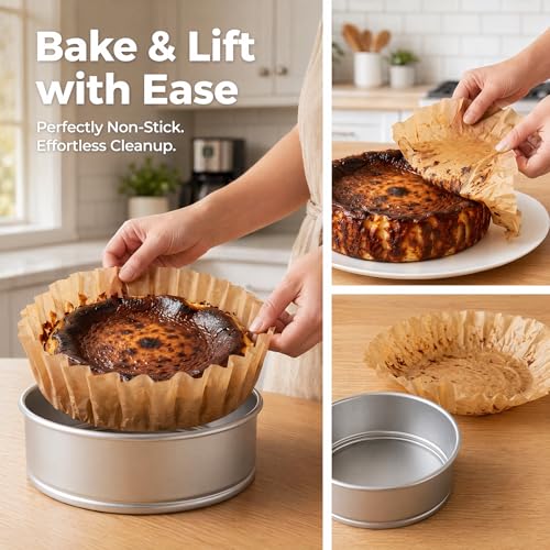 50Pcs 8 Inch Natural Unbleached Parchment Paper Rounds – Non-Stick Precut Baking Circles for Cake & Basque Cheesecake, Easy Peel & Clean Release - size: 8 inch