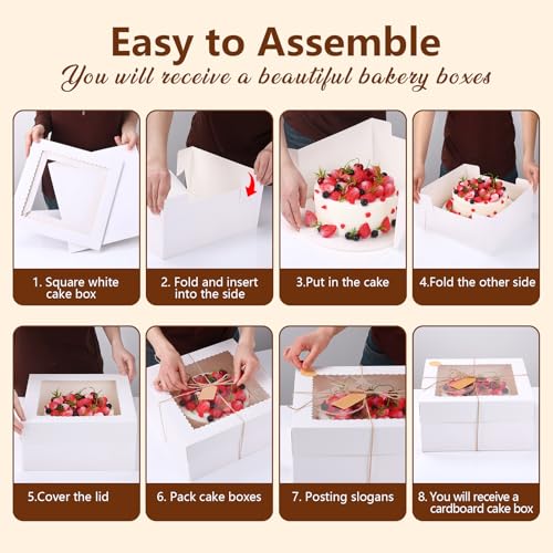 NEOACT 4 Pack Cake Boxes, White Cake Boxes with Window, 12x12x6 In - color: White-Cake Boxes, size: 12x12x6 inches