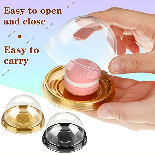 Patelai 200 Pcs Mini Plastic Cupcake Boxes with Dome Lid, Gold, Black - color: Gold, Black