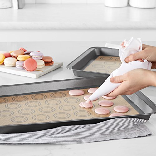 Amazon Basics Silicone Baking Mat for Macarons, Non-Stick, Food Safe, Reusable, Oven-Safe, 16.5" x 11.6", Beige/Gray, 2-Pack - size: 2-Pack, style: Macaron Mat