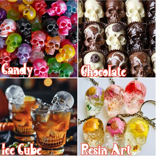 Palksky Skull Gummy Silicone Mold Sugar Chocolate Candy Molds,Skull Silicone Mold for Gummies for Kids,Halloween Jello Molds，(4PCS) - color: 4Pcs Skull Molds