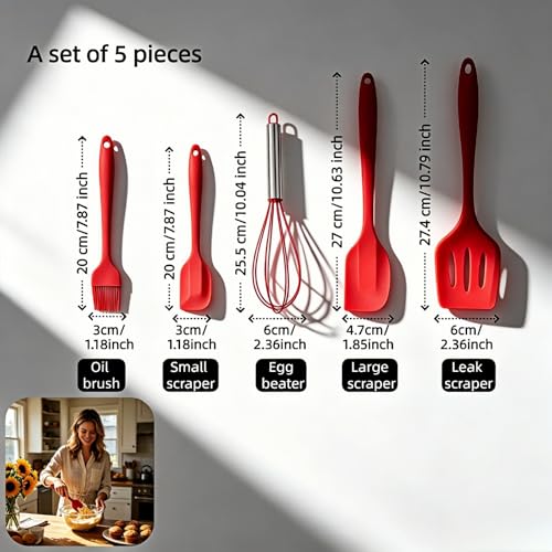6-Piece Silicone Spatula Set, Heat Resistant Up to 230°C, Non-Scratch Non-Stick Cookware, Seamless One-Piece Design,with Pastry Brush for Baking Cooking Mixing (Red) - color: Red