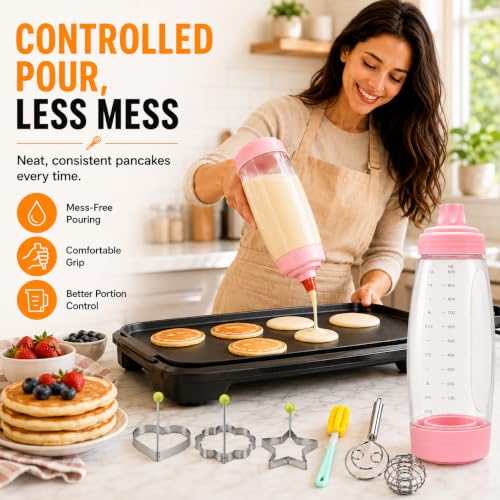 2 Pack Pancake Batter Dispenser Bottle Kit(2 Pack-Pink) - color: 2 Pack-Pink