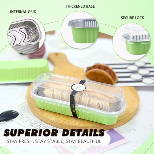 24 Pack Mini Loaf Pans, 7.5oz Mini Cake Pan & Mini Cupcake Pan Set – Disposable Aluminum Baking Pans with Lids, Spoons & Stickers, Premium Sturdy Gift Set for Cakes, Cupcakes, Desserts & Party Treats - color: Green