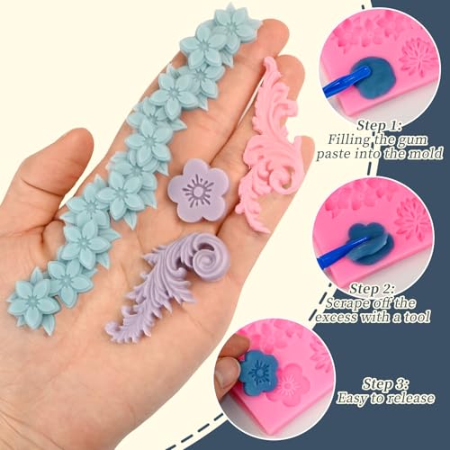 Baroque Silicone Mold, 4 Pcs Scroll Border Lace Filigree Molds Set - color: Baroque