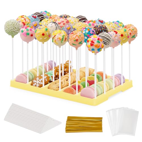VIVIRBIEN Yellow Cake Pop Stand, 30 Holes Lollipop Display Holder Kit - color: yellow