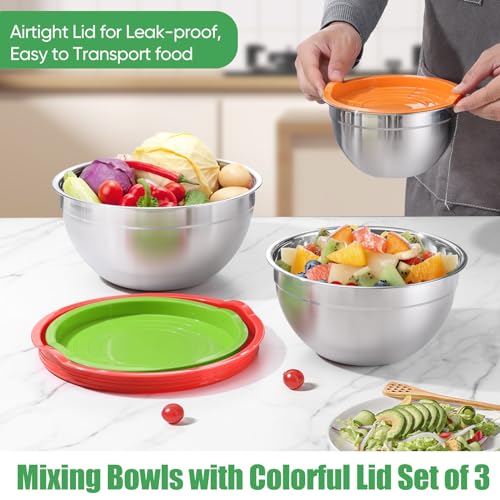 P&P CHEF Stainless Steel Mixing Bowls with Airtight Lids, Multicolor - color: Multicolor, style: Airtight Lids
