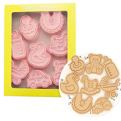 8pcs Cute Baby Shower Cookie Cutters,Newborn party Cookie Stamps (Baby) - color: Baby