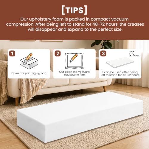 Upholstery Foam 6" x 24" x 72", 1PC High Density ﻿Foam Couch Padding - size: 6" x 24" x 72"