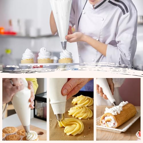 4 Pcs Large Reusable Piping Bags White Cloth Frosting Bags with Plastic Coating 24" Large Canvas Cake Decorating Bag Icing Piping Bag for Frosting, Icing, Cakes, Cupcakes, Cookies