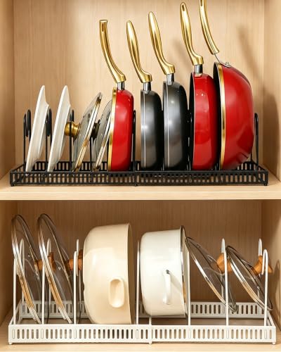 2 Pack Expandable Pot and Pan Organizerinside Cabinet 13 Divider - color: Black & White