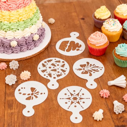 16 Piece Christmas Sprinkle Stencils for Latte Art, Cookie Icing & Cupcake Decorating - Holiday Cake Baking & Coffee Stencils, 3x4.1 Inches, Reusable for Home Bakers & Hosts - size: 16 Piece